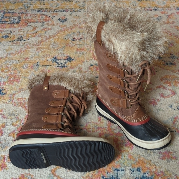 Sorel Joan Of Arctic Waterproof Suede Leather Faux Fur Trim Rubber Snow Boots 8 - Picture 2 of 16
